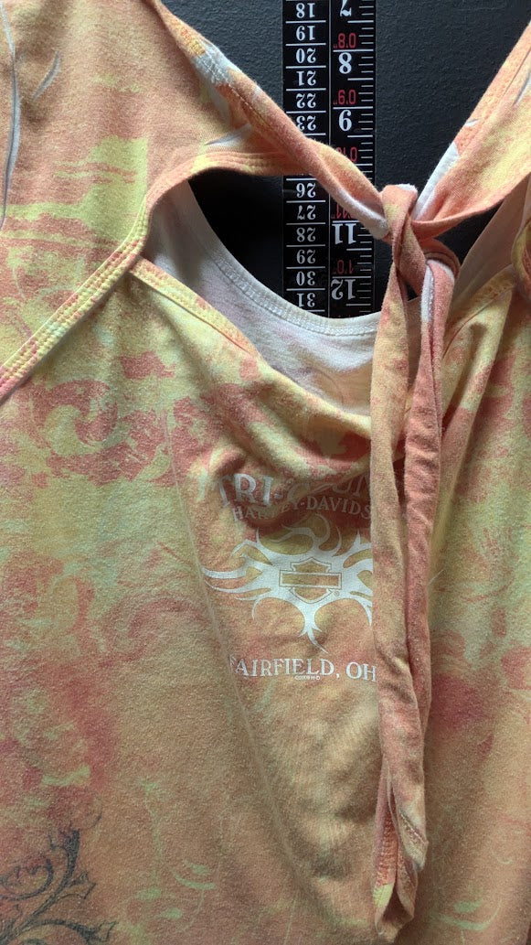 Harley-Davidson Women’s XXL Peach Pink Angel Wings Graphic Tie Front Top