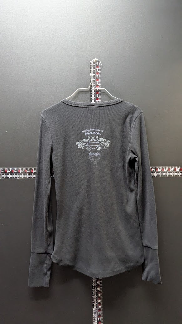 Harley-Davidson Women's Large Black Long Sleeve Thermal Shirt Macon Georgia
