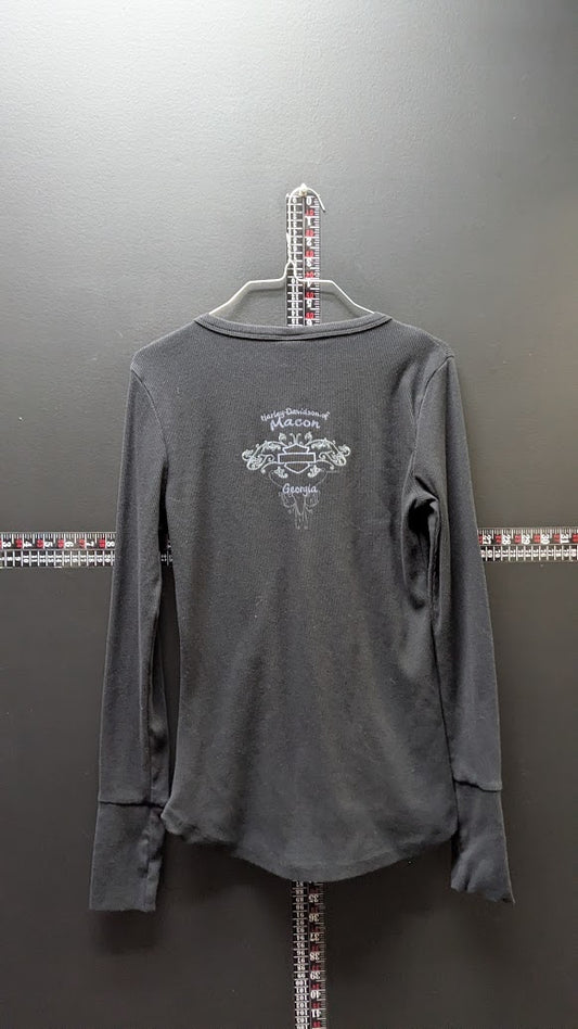 Harley-Davidson Women's Large Black Long Sleeve Thermal Shirt Macon Georgia