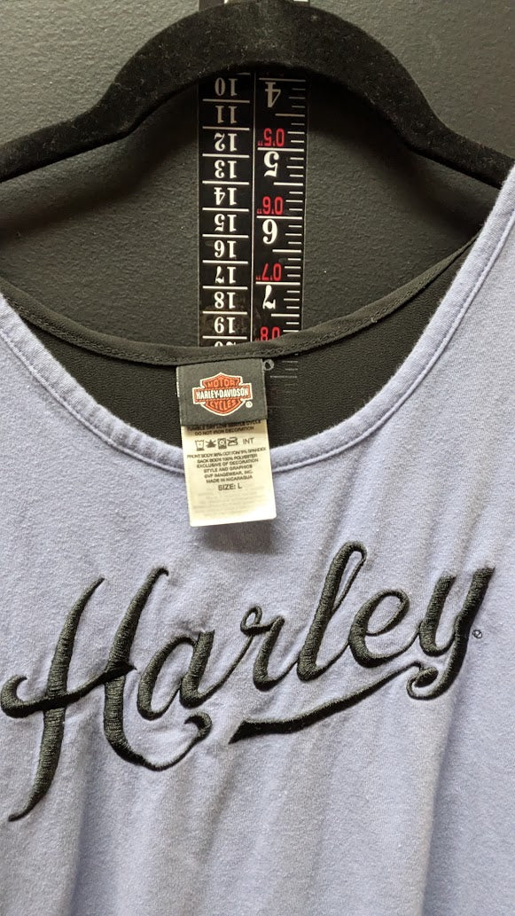 Harley-Davidson Women's Large Gray Sleeveless High Low Tank Top Harley Script