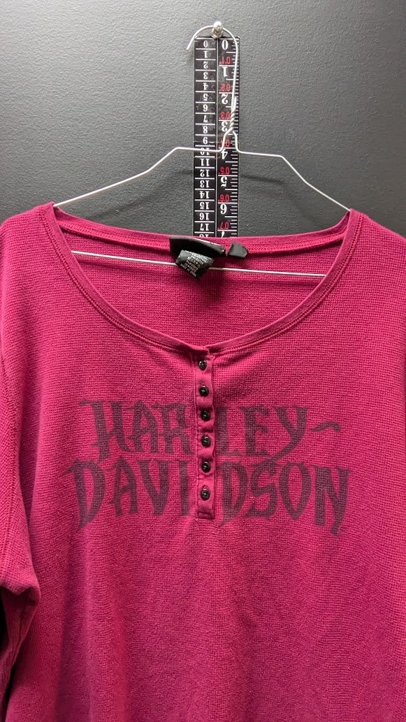 Harley-Davidson Women's 2XL Pink Waffle Knit Long Sleeve Henley Shirt