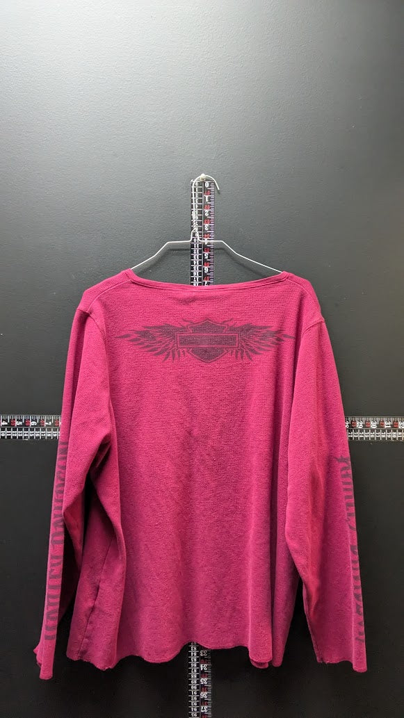 Harley-Davidson Women's 2XL Pink Waffle Knit Long Sleeve Henley Shirt