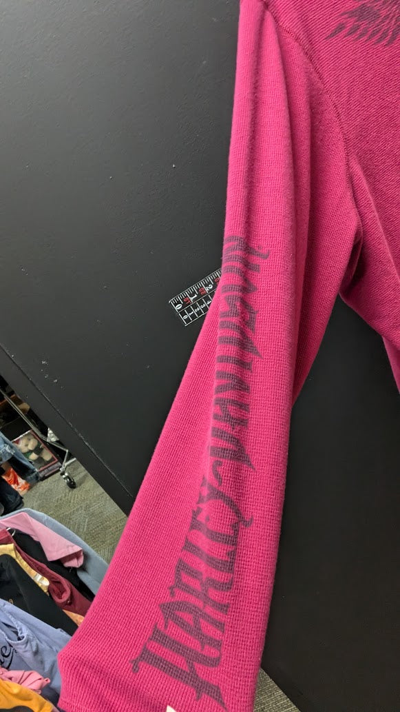 Harley-Davidson Women's 2XL Pink Waffle Knit Long Sleeve Henley Shirt