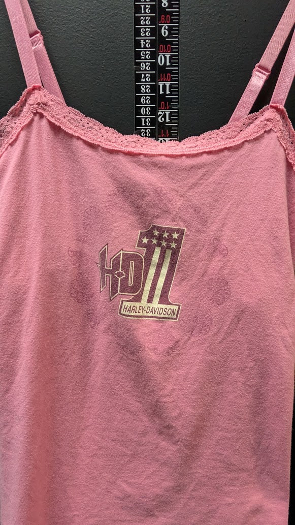 Harley-Davidson Women’s Pink Lace Trim Adjustable Strap Tank Top Large