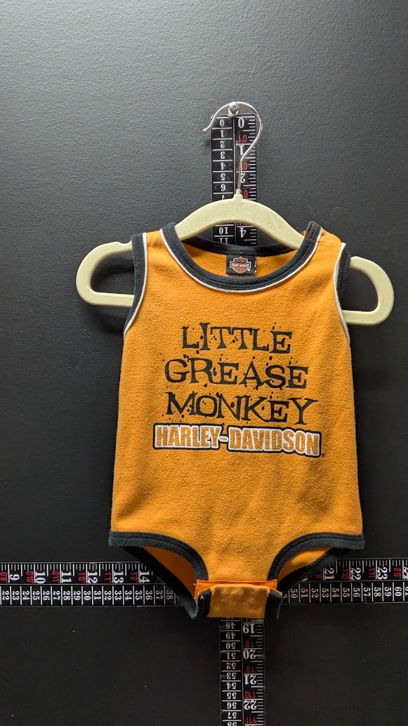 Harley-Davidson Baby Outfit 6M Orange Little Grease Monkey Bodysuit + Black Pants