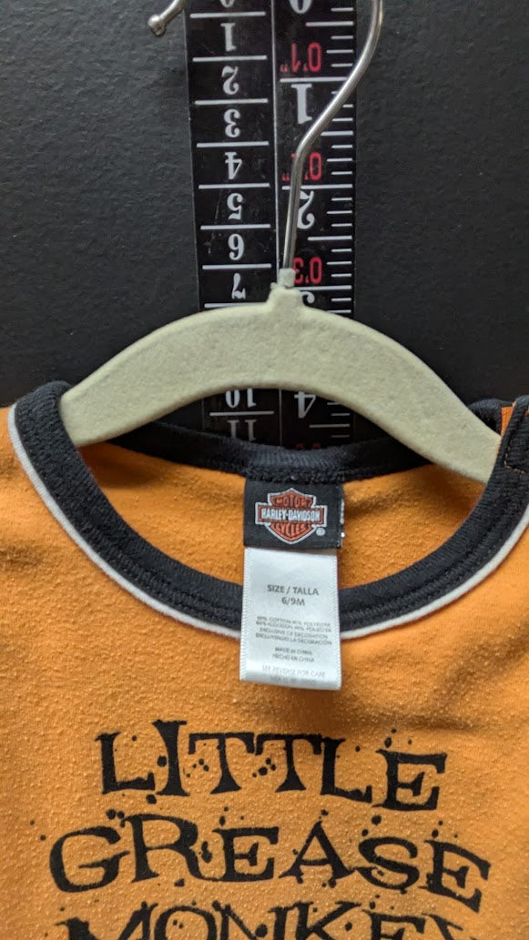 Harley-Davidson Baby Outfit 6M Orange Little Grease Monkey Bodysuit + Black Pants
