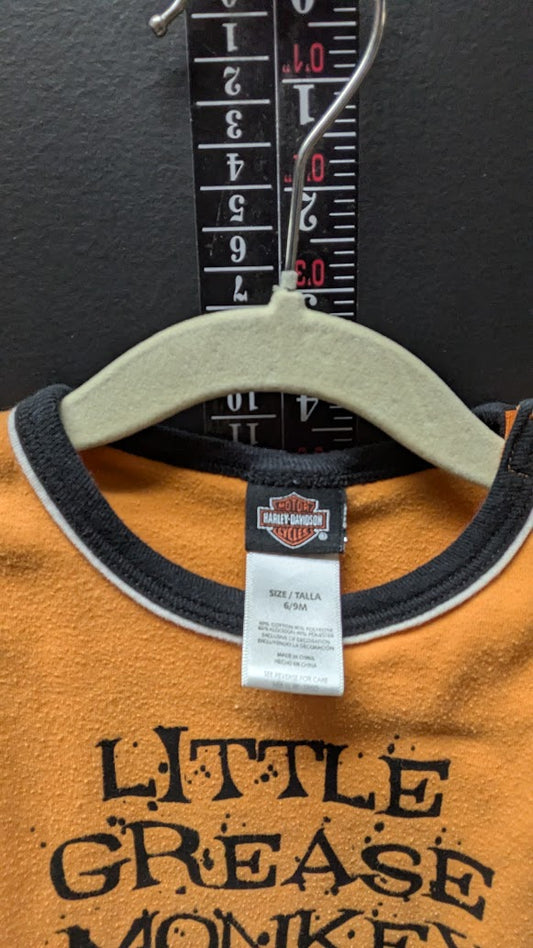 Harley-Davidson Baby Outfit 6M Orange Little Grease Monkey Bodysuit + Black Pants