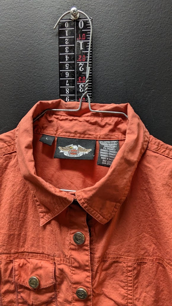 Harley-Davidson Women’s Large Rust Orange Button Front Short Sleeve Shirt