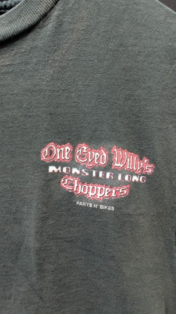 Vintage One Eyed Willy’s Monster Long Choppers Shirt USA Made Cut Off Distressed