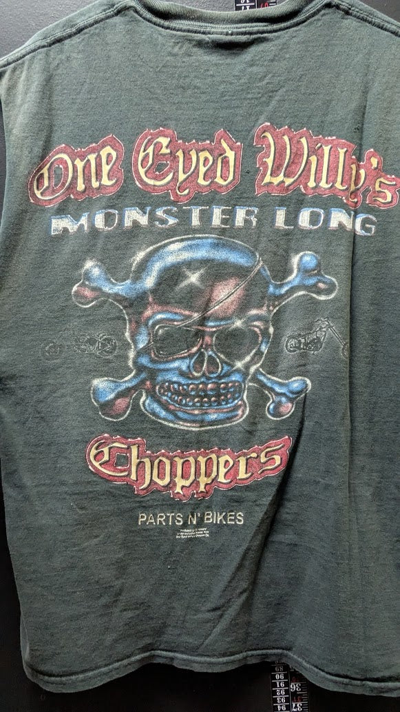 Vintage One Eyed Willy’s Monster Long Choppers Shirt USA Made Cut Off Distressed