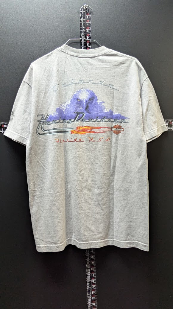 Harley-Davidson Orlando Florida T-Shirt Men’s Large Eagle Gray Double Sided