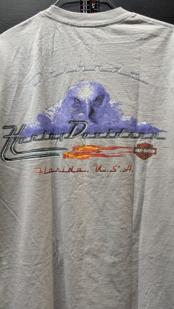 Harley-Davidson Orlando Florida T-Shirt Men’s Large Eagle Gray Double Sided