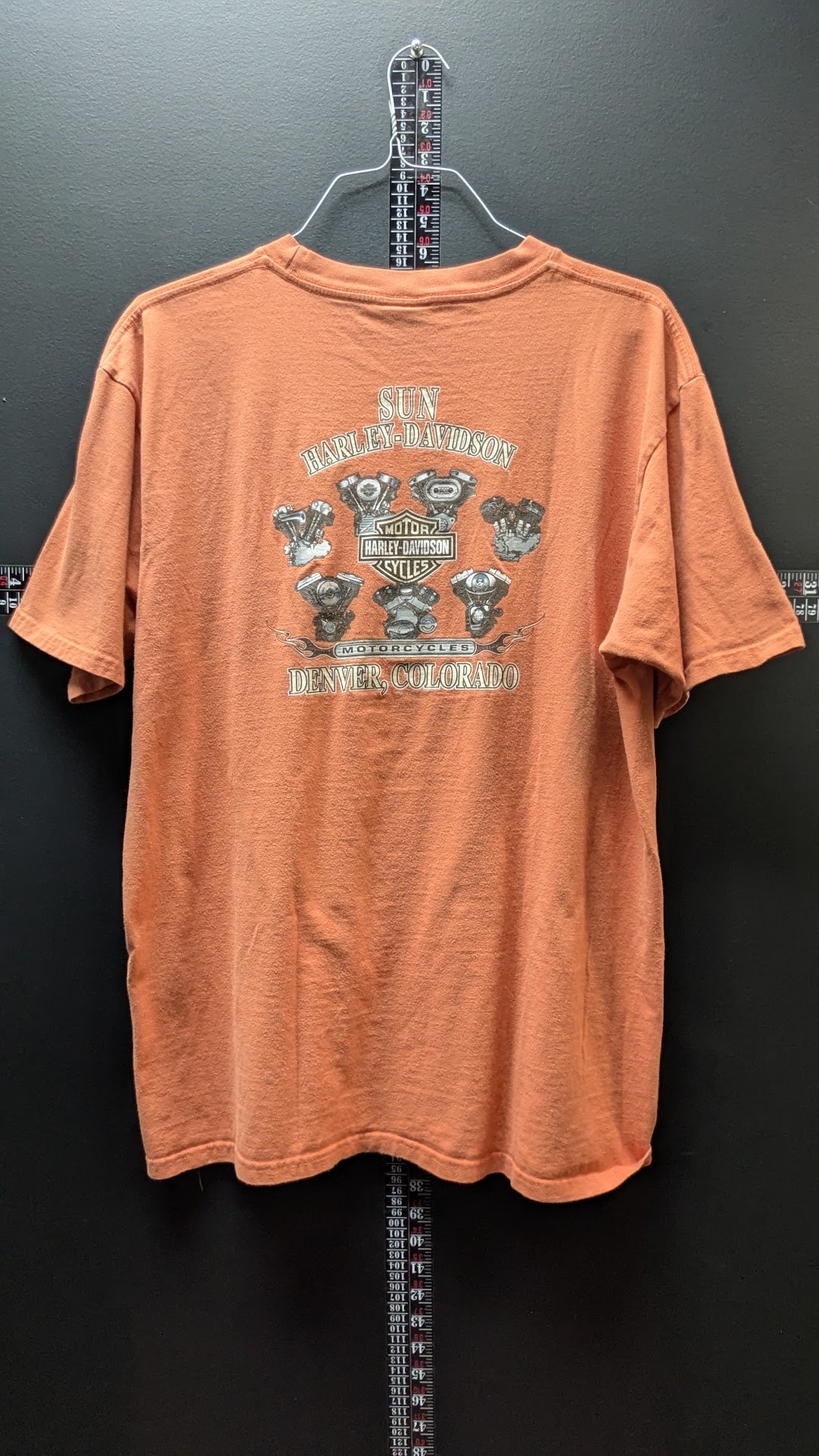 Harley-Davidson T-Shirt Men’s Orange Sun Denver Colorado Engine Graphic
