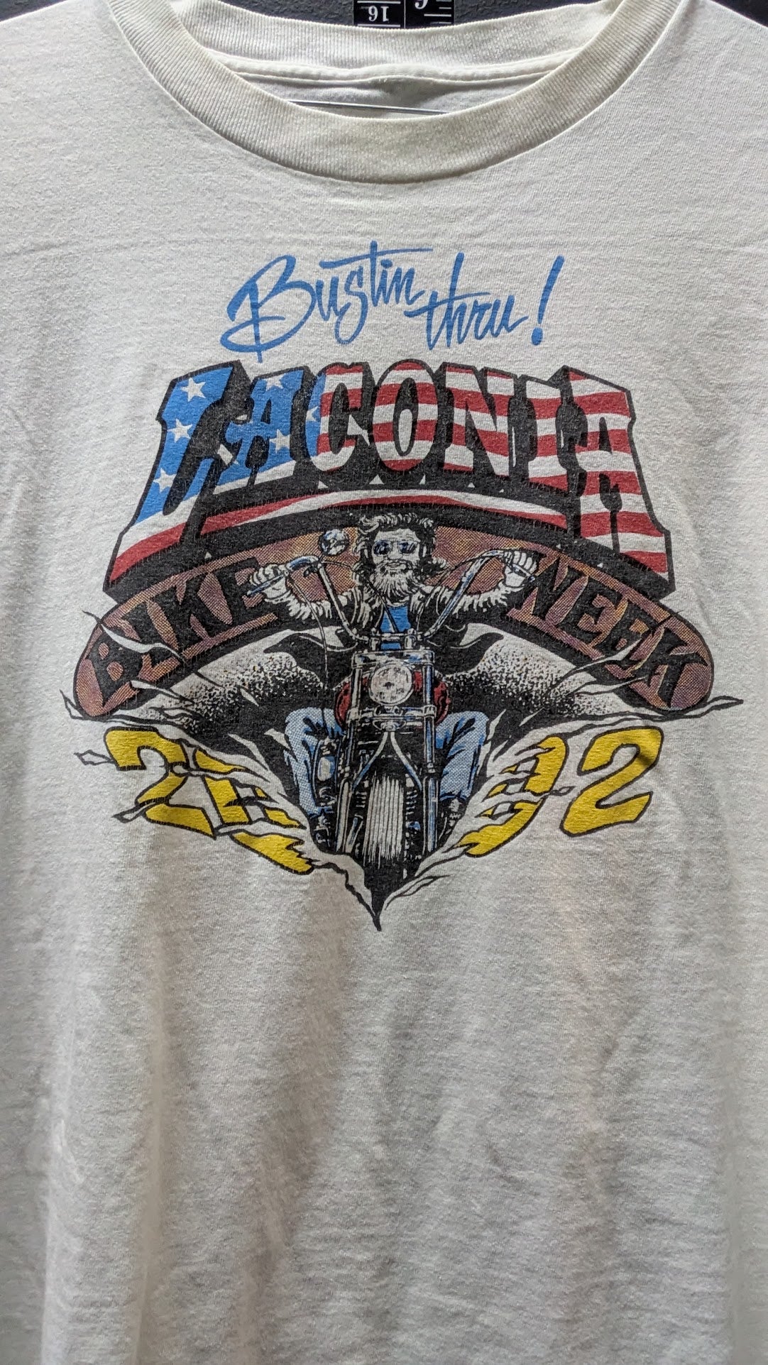 Vintage 2002 Laconia Bike Week T-Shirt Motorcycle Bustin Thru USA Graphic