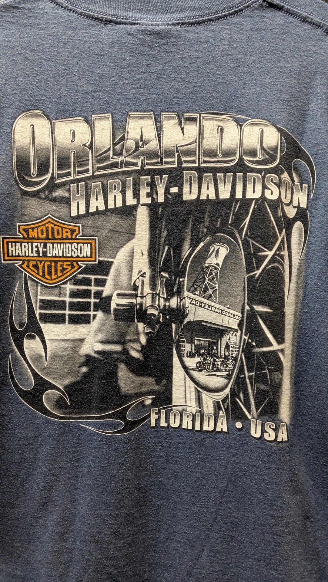 Harley-Davidson Orlando Florida T-Shirt Men’s XL Blue Double Sided Dealer Tee