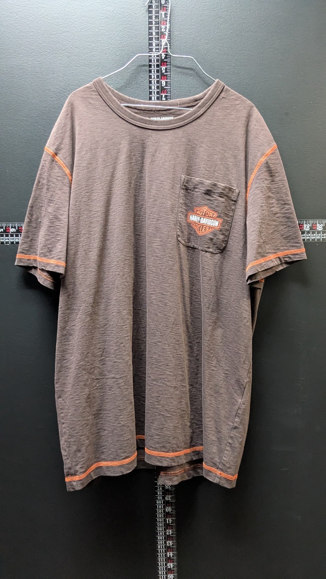 Harley-Davidson Men’s Large Brown Eagle Pocket T Shirt Orange Stitch Biker