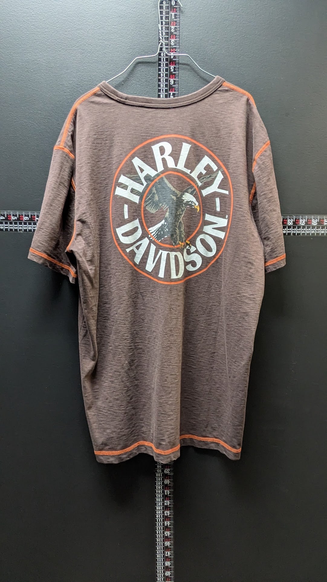 Harley-Davidson Men’s Large Brown Eagle Pocket T Shirt Orange Stitch Biker