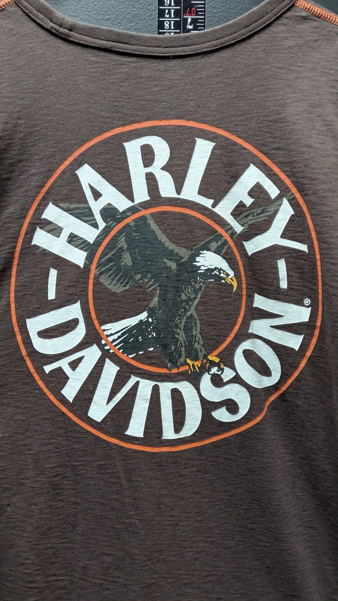 Harley-Davidson Men’s Large Brown Eagle Pocket T Shirt Orange Stitch Biker