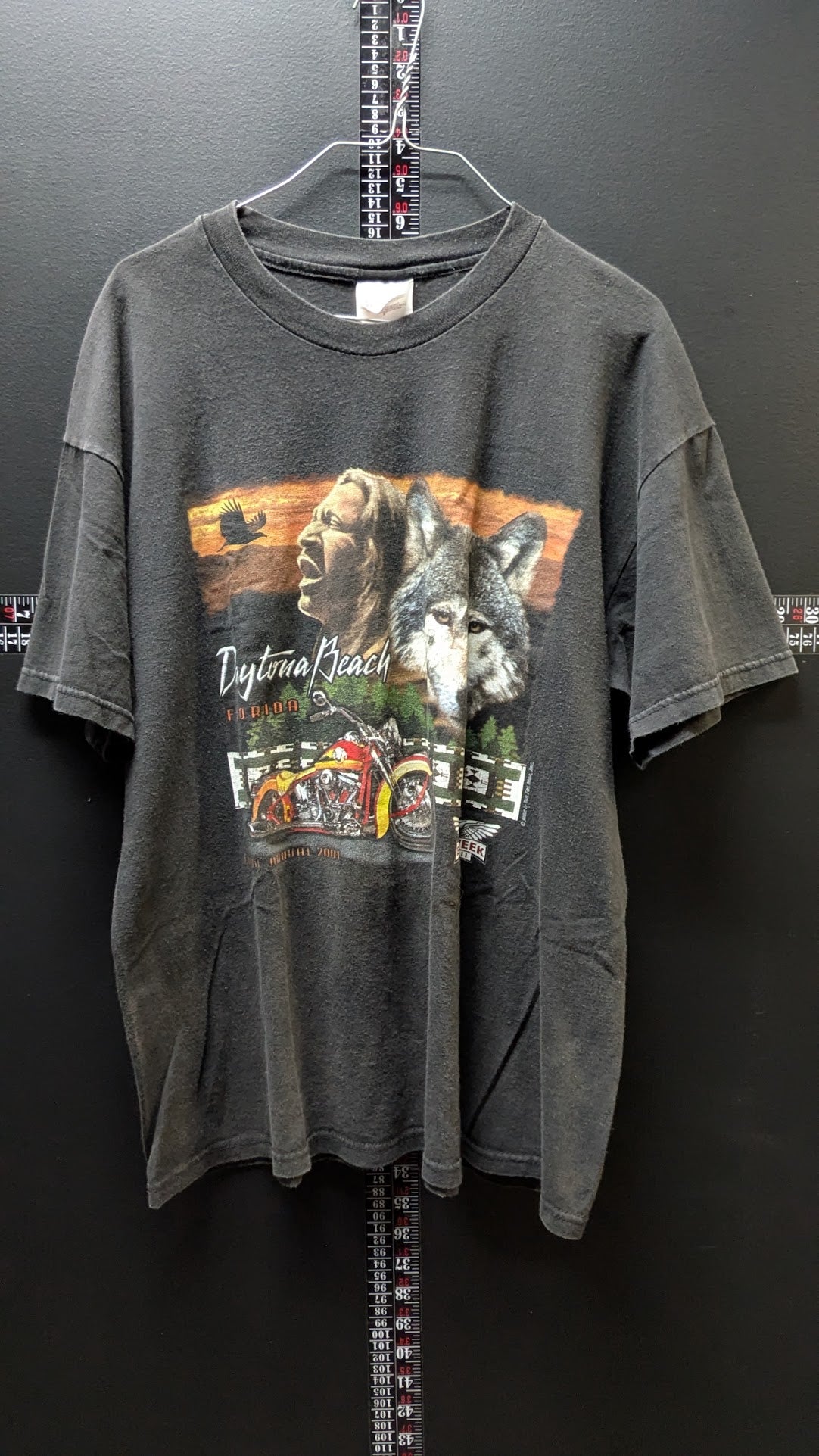 Vintage 2001 Daytona Bike Week T-Shirt Wolf Native American Motorcycle Black XL