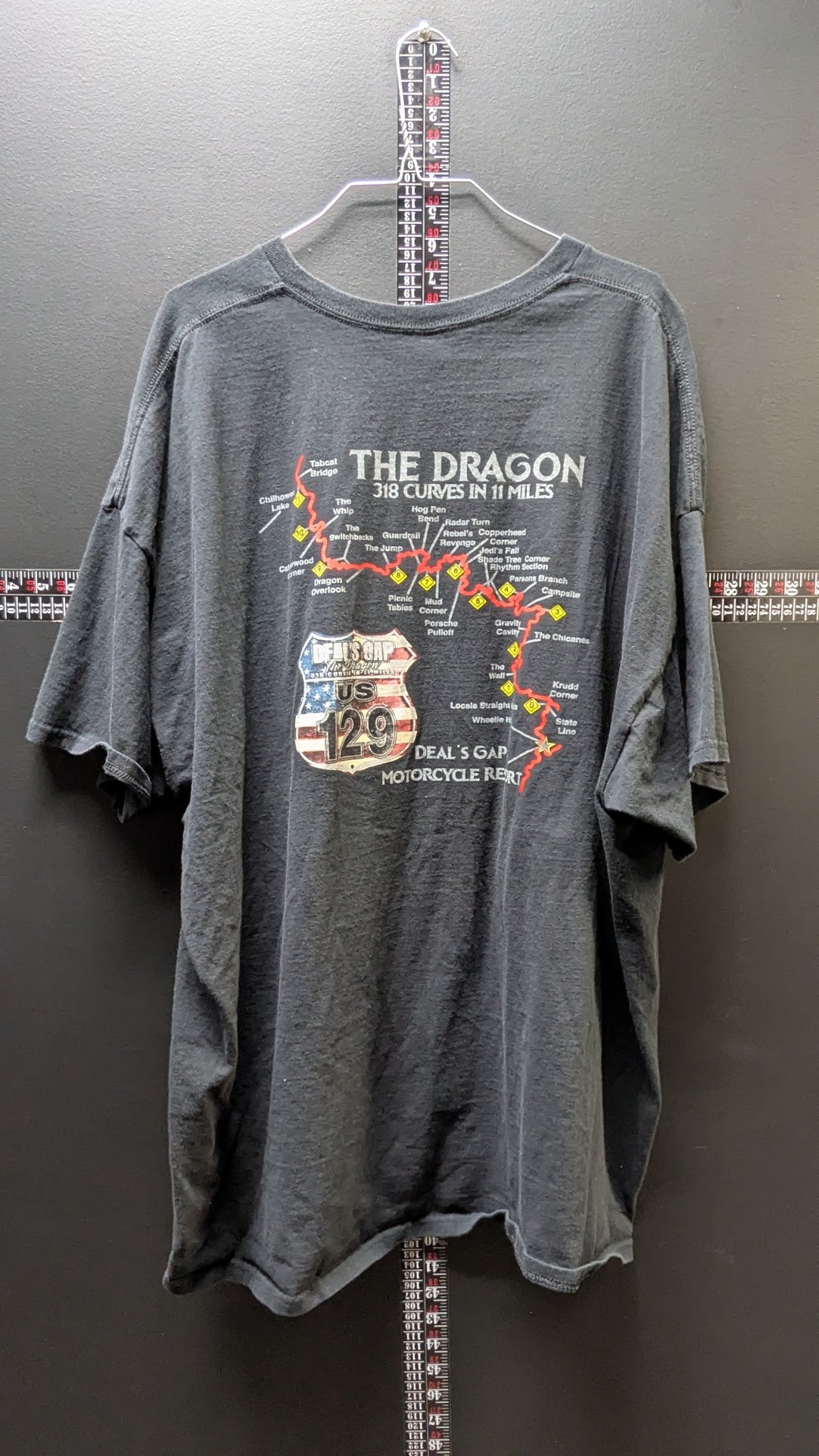 Deals Gap Tail of the Dragon US 129 Motorcycle T-Shirt 4XL Black Biker Tee