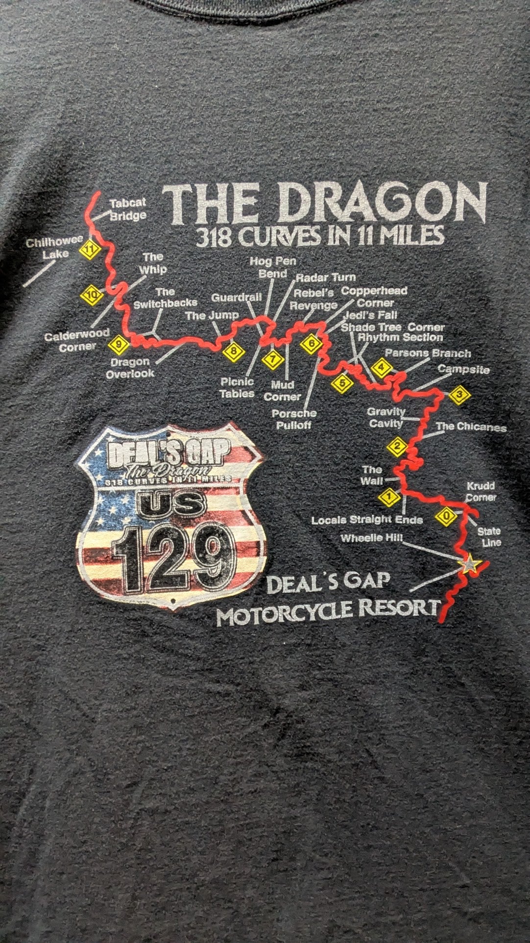 Deals Gap Tail of the Dragon US 129 Motorcycle T-Shirt 4XL Black Biker Tee