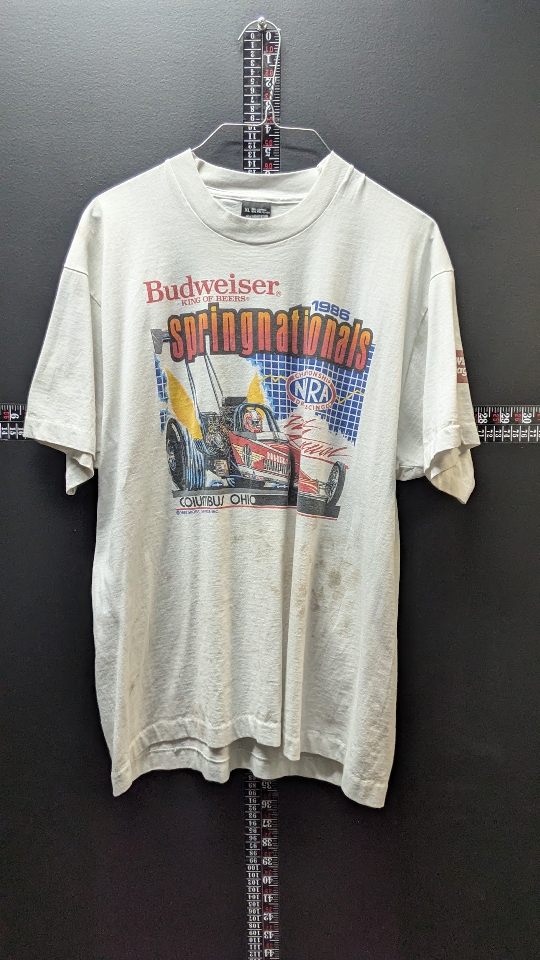 Vintage 1986 NHRA Springnationals Budweiser Drag Racing T-Shirt XL Columbus OH