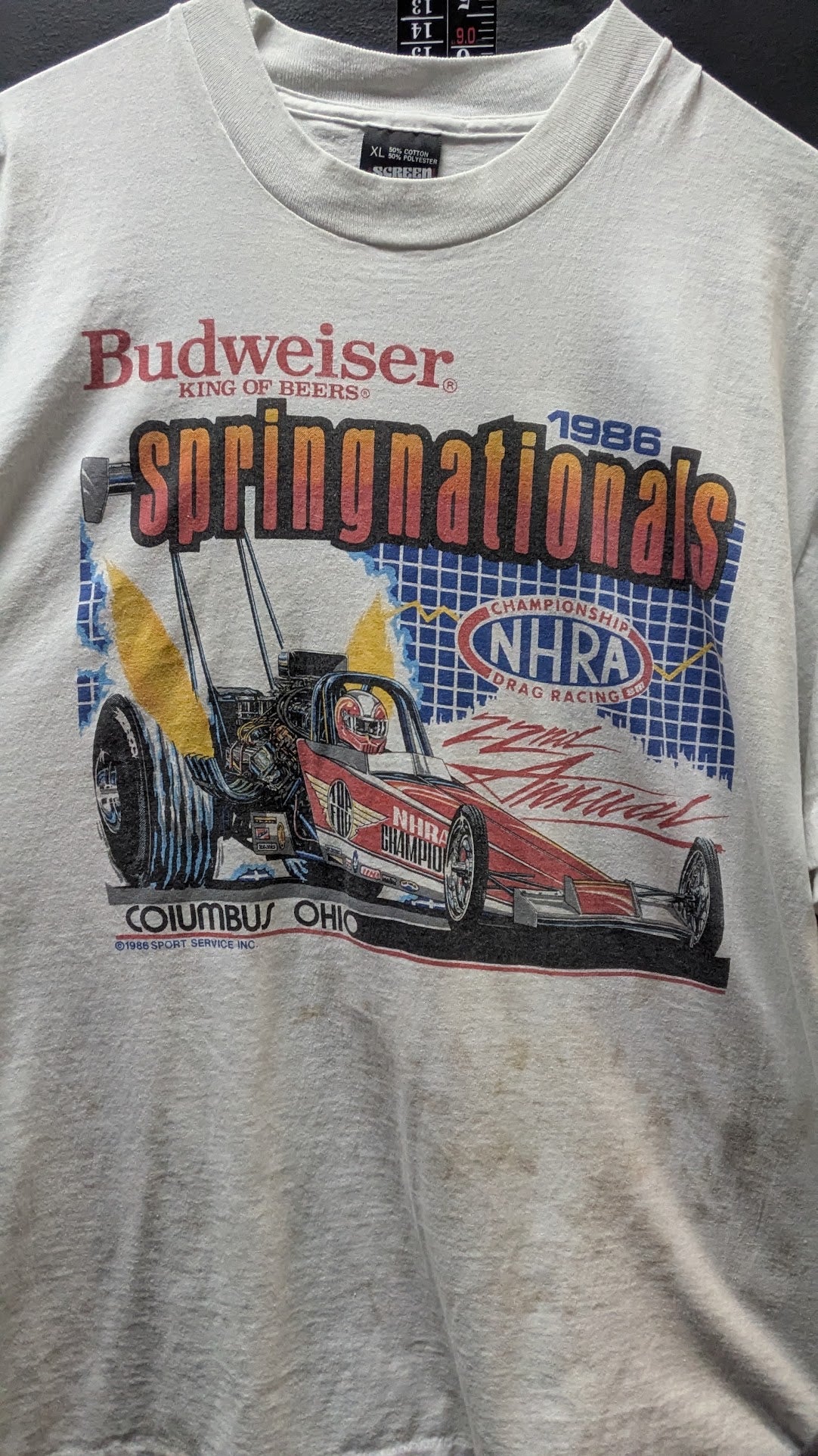 Vintage 1986 NHRA Springnationals Budweiser Drag Racing T-Shirt XL Columbus OH