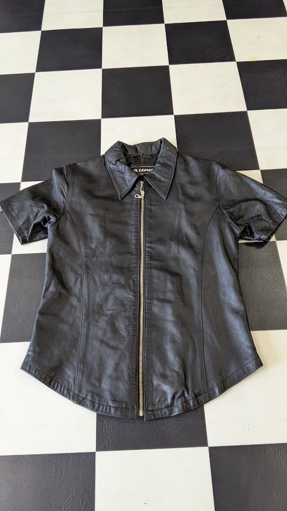 Jack Edwards Genuine Lamb Leather Shirt Women’s Medium Black Zip Sleeve Biker