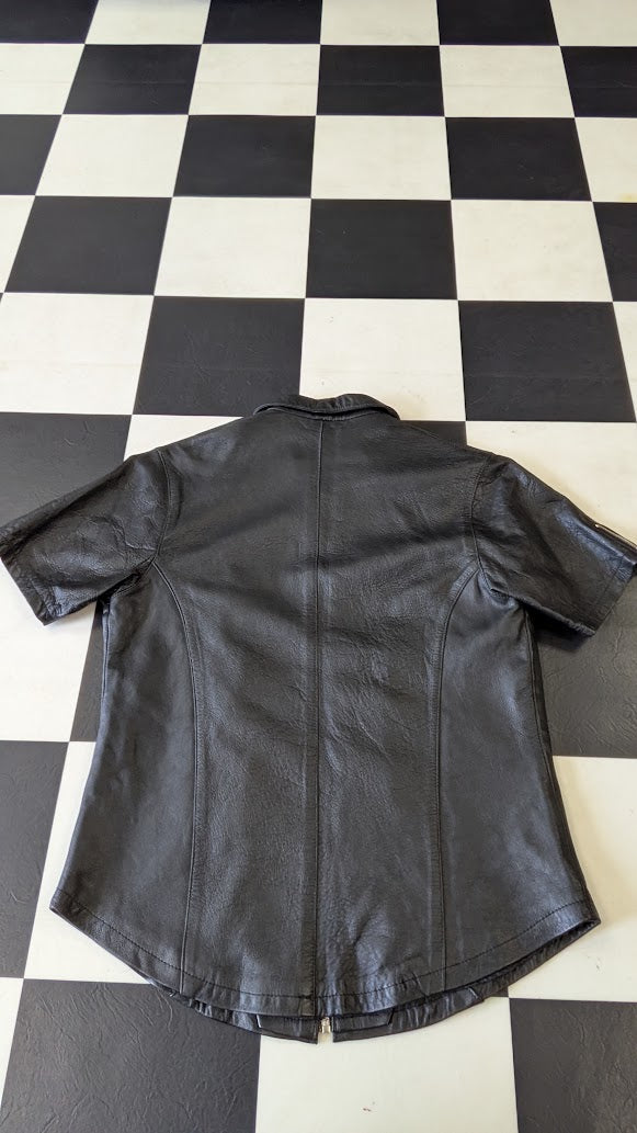 Jack Edwards Genuine Lamb Leather Shirt Women’s Medium Black Zip Sleeve Biker