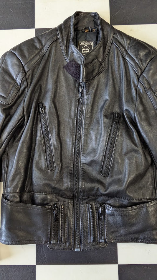 Hein Gericke Leather Motorcycle Jacket Size 40 Black Vintage Cafe Racer Biker