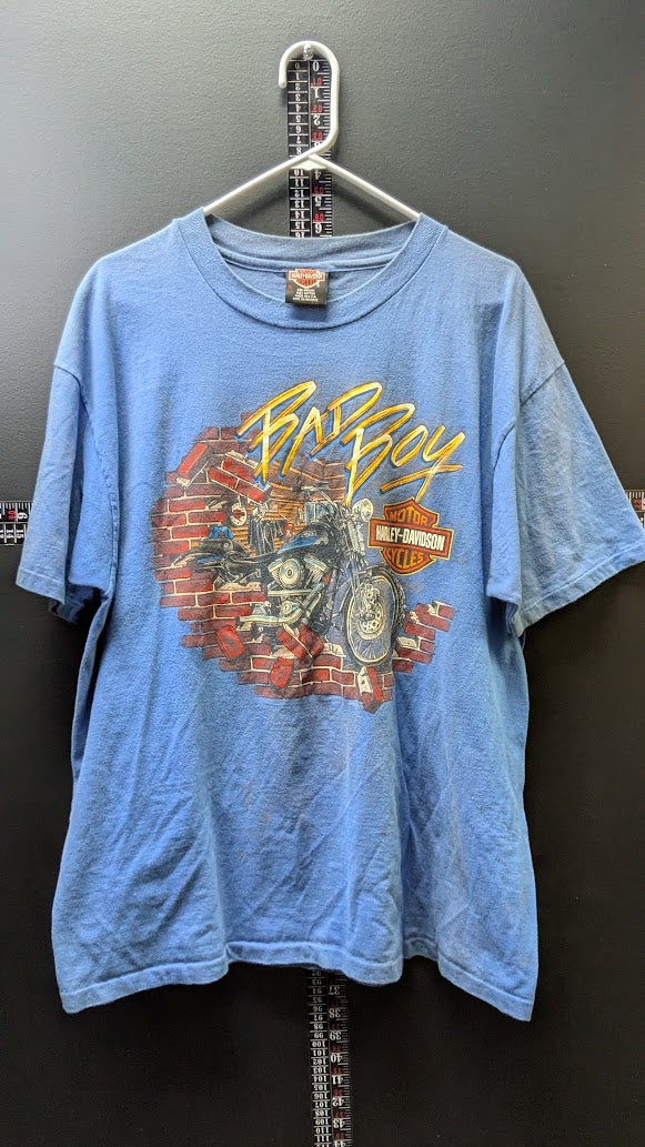 Vintage 1995 Harley-Davidson Bad Boy T-Shirt XL Reno Nevada Blue USA Made