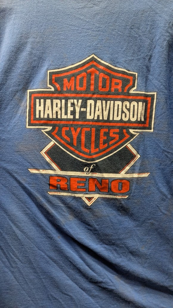 Vintage 1995 Harley-Davidson Bad Boy T-Shirt XL Reno Nevada Blue USA Made