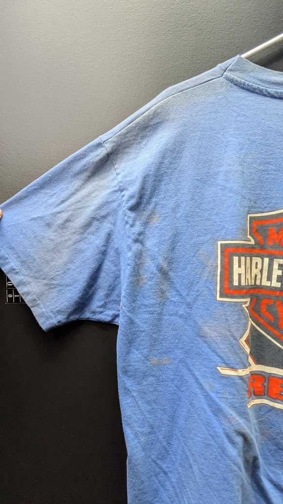 Vintage 1995 Harley-Davidson Bad Boy T-Shirt XL Reno Nevada Blue USA Made