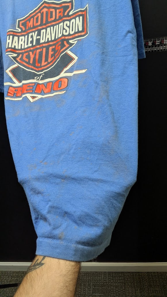 Vintage 1995 Harley-Davidson Bad Boy T-Shirt XL Reno Nevada Blue USA Made