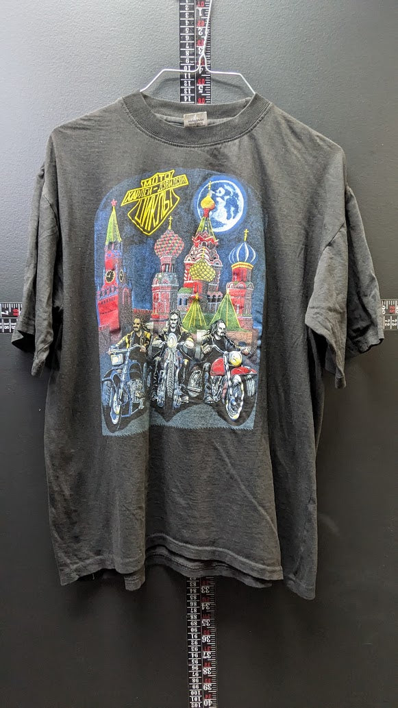 Vintage Harley-Davidson Moscow Russia T-Shirt XL 90s Kremlin Biker Black Rare