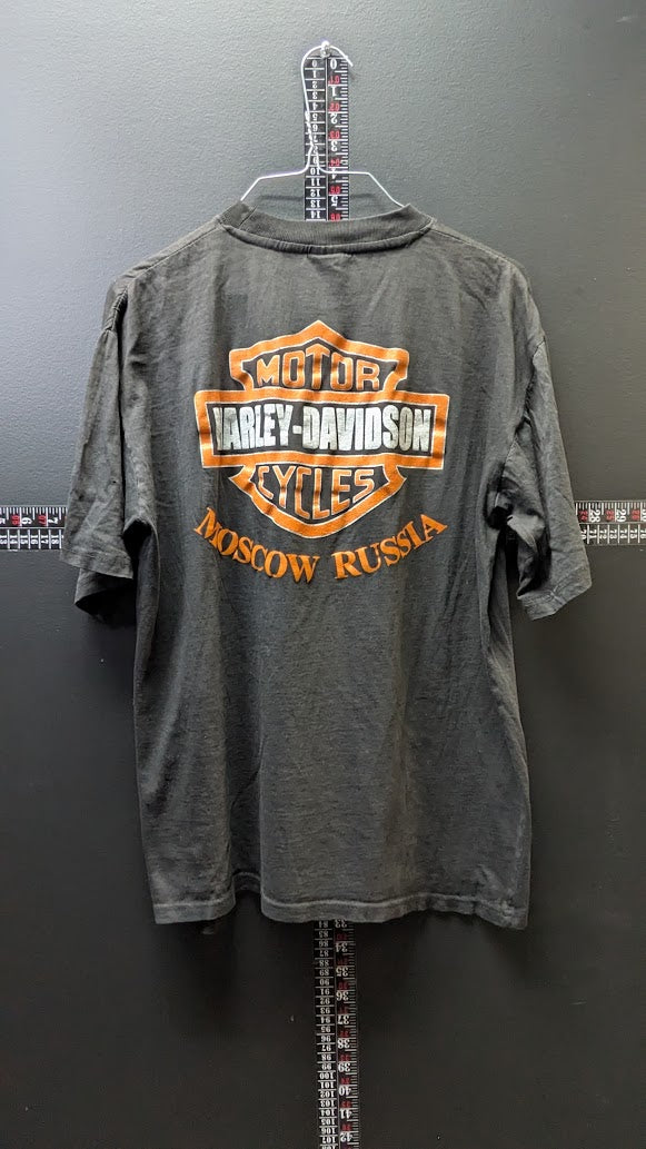 Vintage Harley-Davidson Moscow Russia T-Shirt XL 90s Kremlin Biker Black Rare