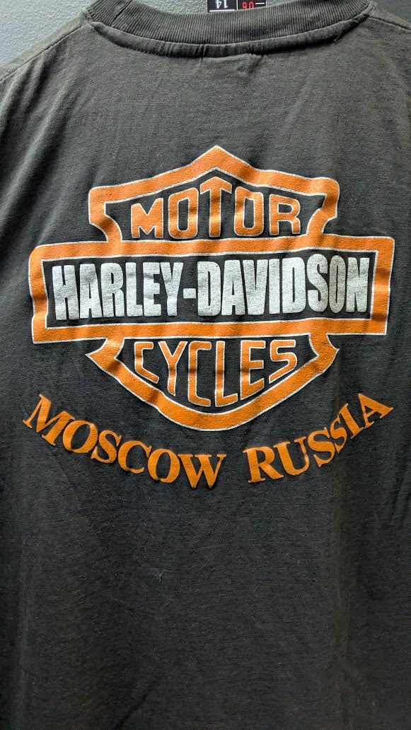 Vintage Harley-Davidson Moscow Russia T-Shirt XL 90s Kremlin Biker Black Rare