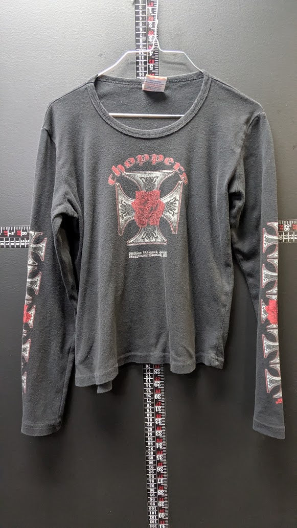 Vintage Ripper Cross Rose Biker Long Sleeve T-Shirt M Black