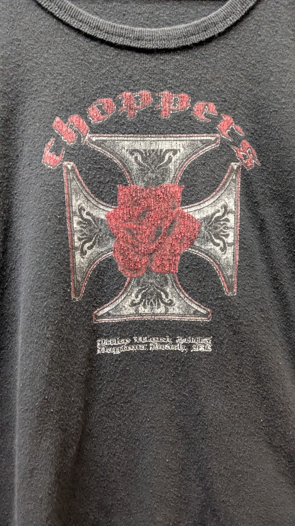 Vintage Ripper Cross Rose Biker Long Sleeve T-Shirt M Black