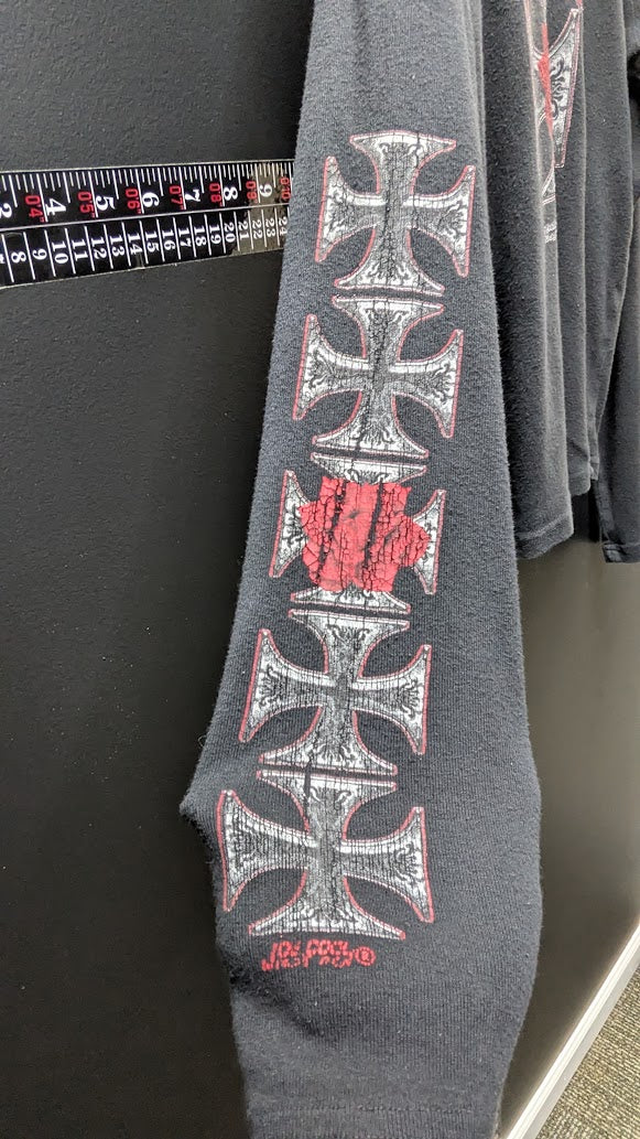 Vintage Ripper Cross Rose Biker Long Sleeve T-Shirt M Black