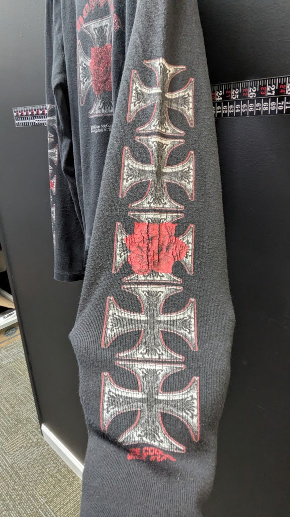 Vintage Ripper Cross Rose Biker Long Sleeve T-Shirt M Black