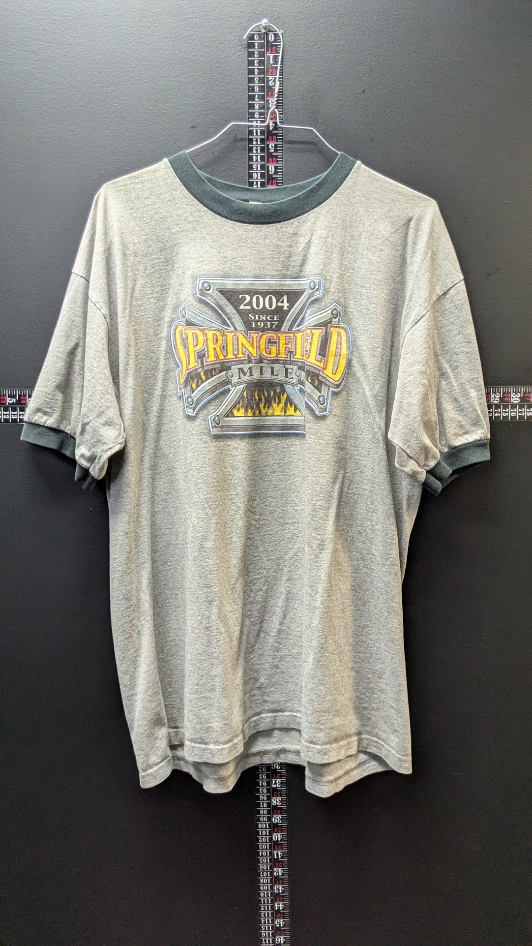 2004 Springfield Mile AMA Flat Track Racing T-Shirt XL Gray Ringer Double Sided