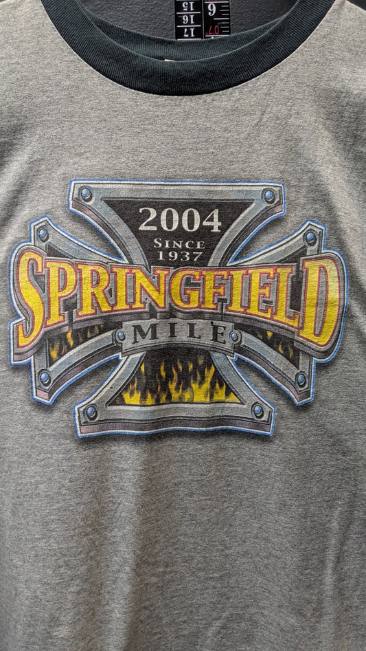 2004 Springfield Mile AMA Flat Track Racing T-Shirt XL Gray Ringer Double Sided