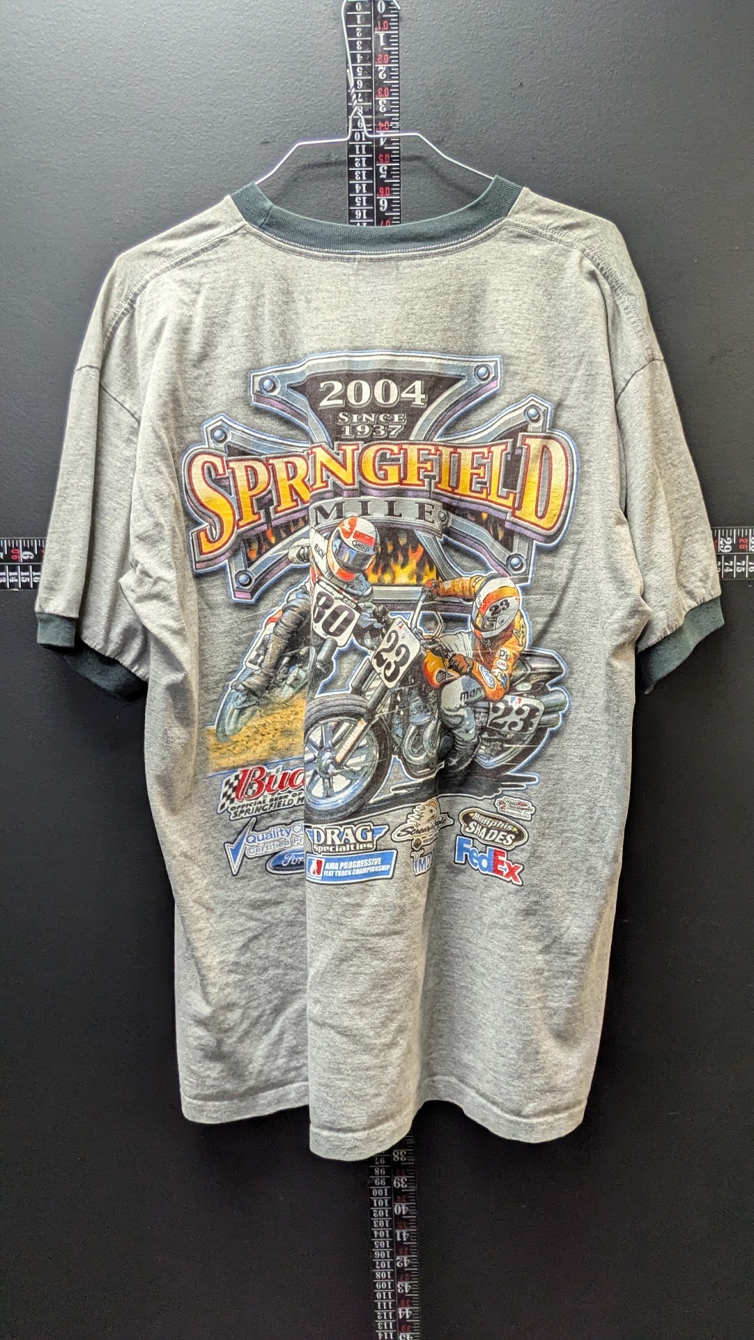 2004 Springfield Mile AMA Flat Track Racing T-Shirt XL Gray Ringer Double Sided