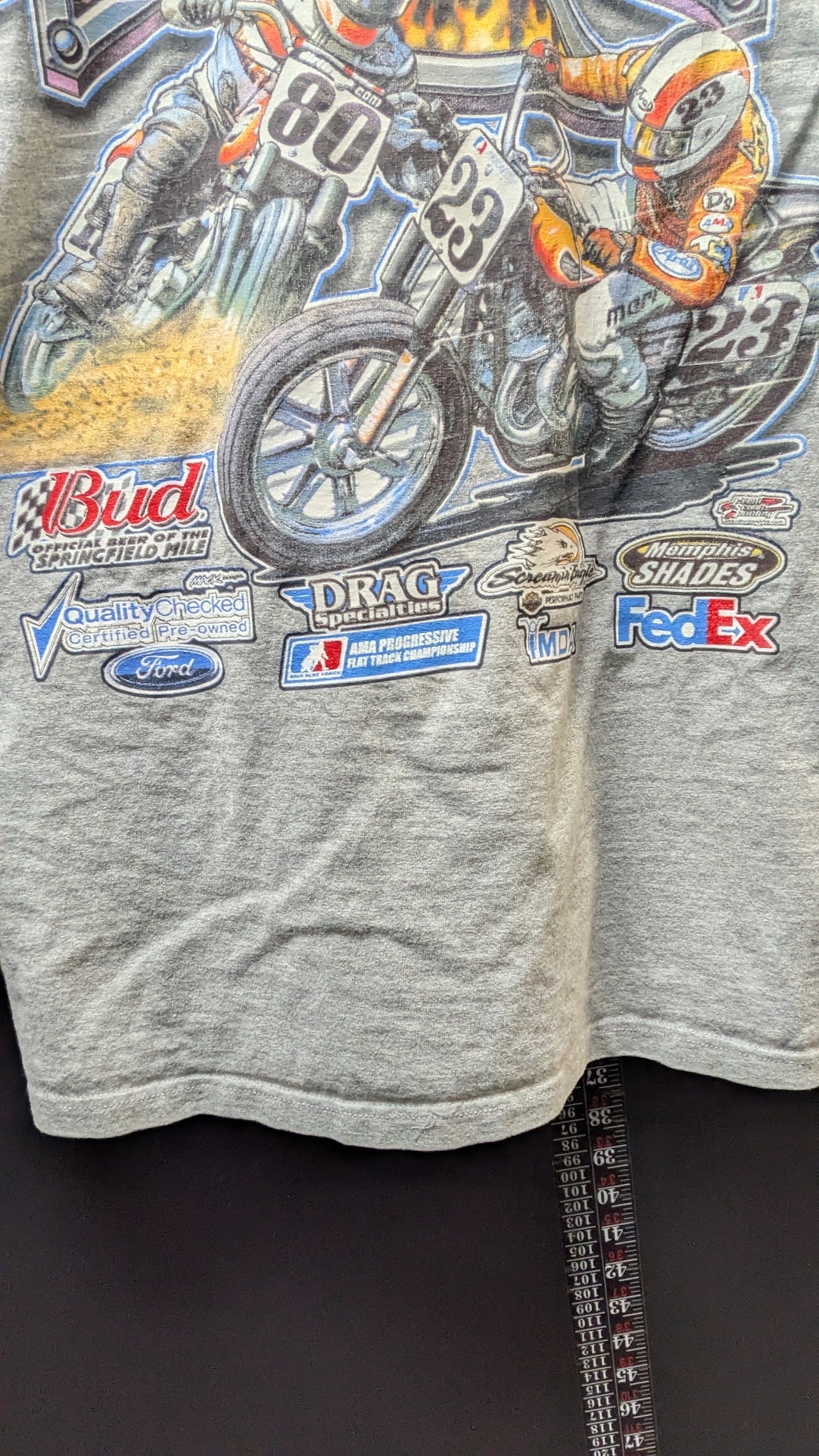 2004 Springfield Mile AMA Flat Track Racing T-Shirt XL Gray Ringer Double Sided
