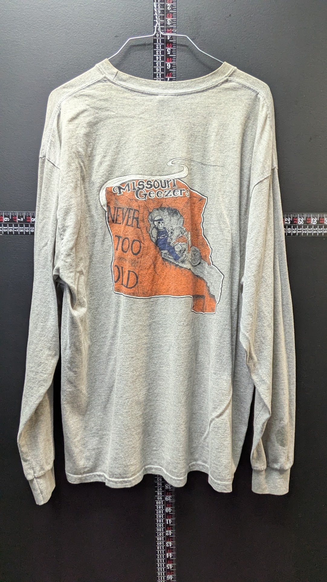 Vintage Missouri Geezers “Never Too Old” Long Sleeve T-Shirt XL Gray Biker