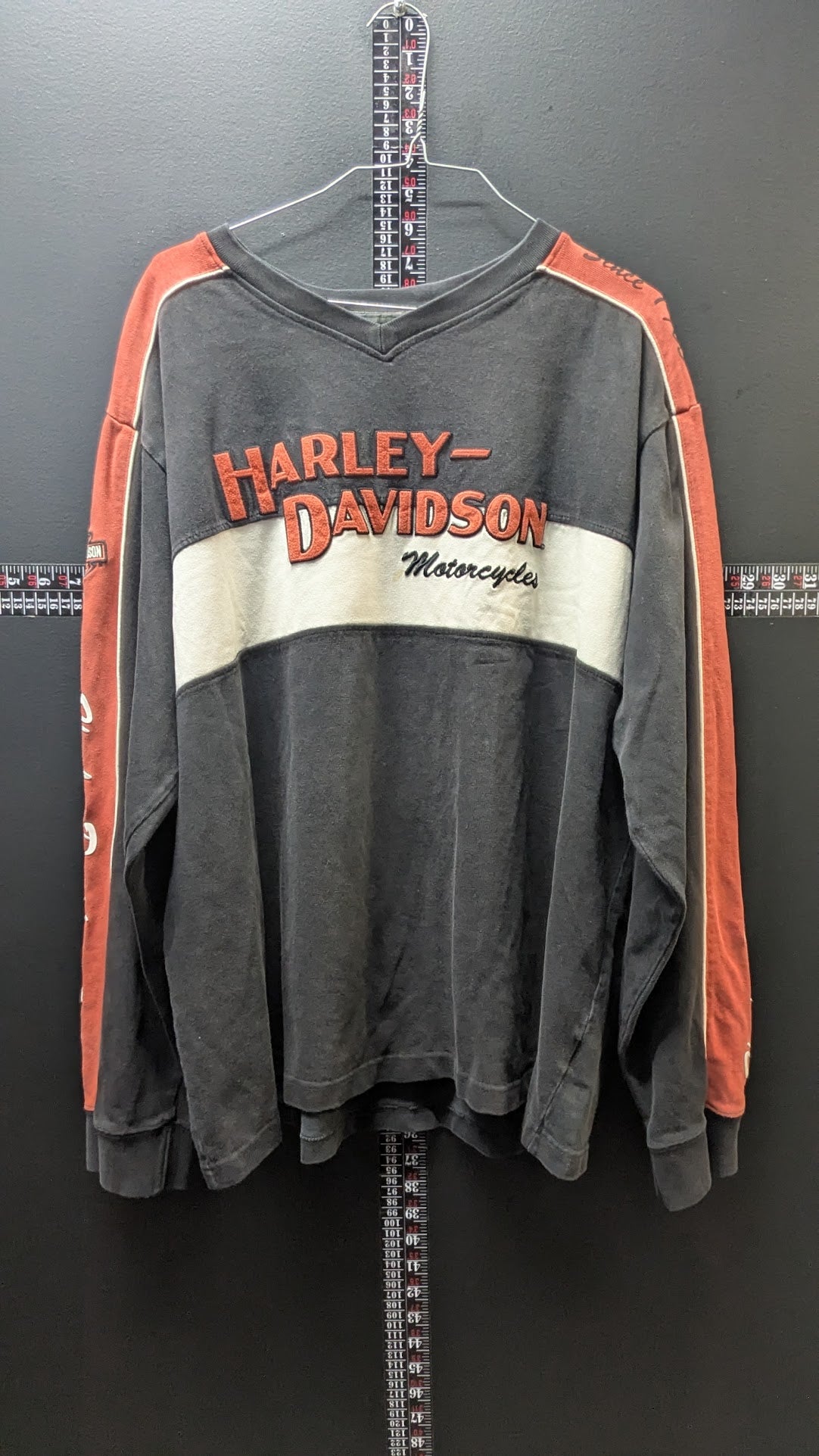 Harley-Davidson Long Sleeve Shirt Men’s XL Black Orange Embroidered Eagle USA Vintage