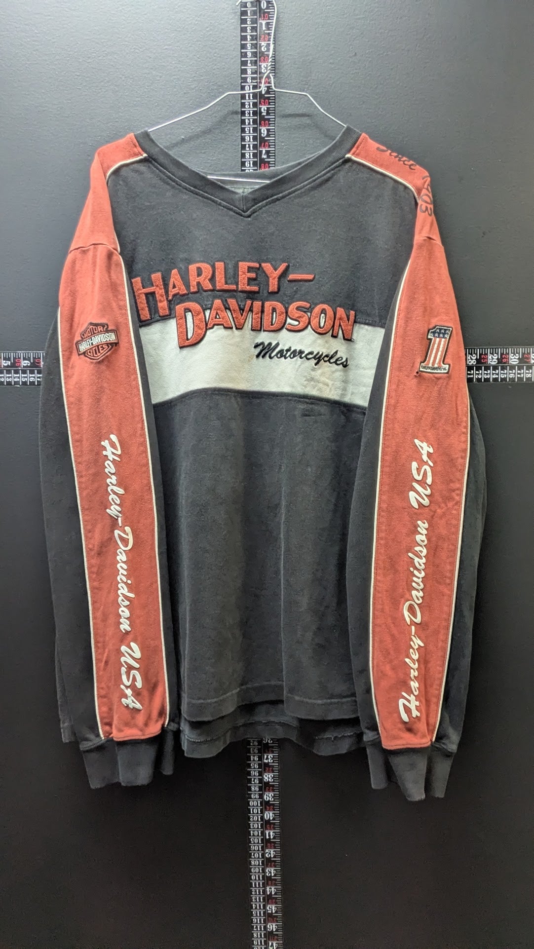 Harley-Davidson Long Sleeve Shirt Men’s XL Black Orange Embroidered Eagle USA Vintage