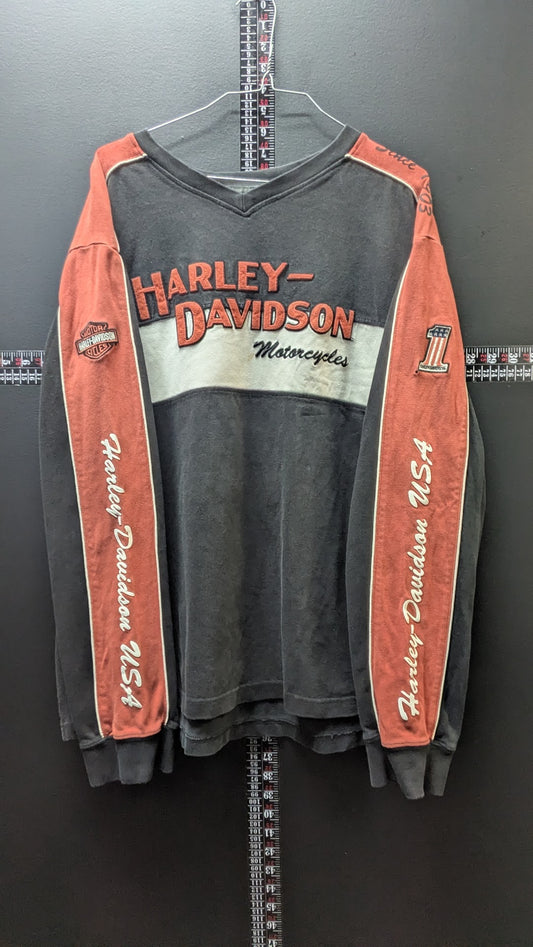 Harley-Davidson Long Sleeve Shirt Men’s XL Black Orange Embroidered Eagle USA Vintage