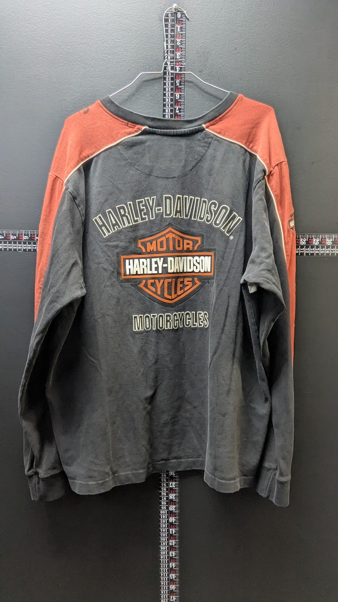 Harley-Davidson Long Sleeve Shirt Men’s XL Black Orange Embroidered Eagle USA Vintage